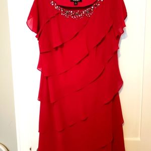 Fuxia embellished dress  size 16. Very slimming